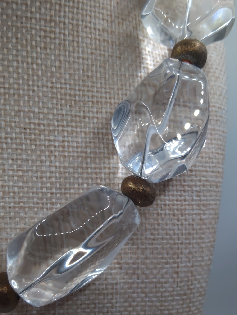 Clear Quartz with Brass Colored Spacers Choker Toggle Clasp - Picture 7 of 7